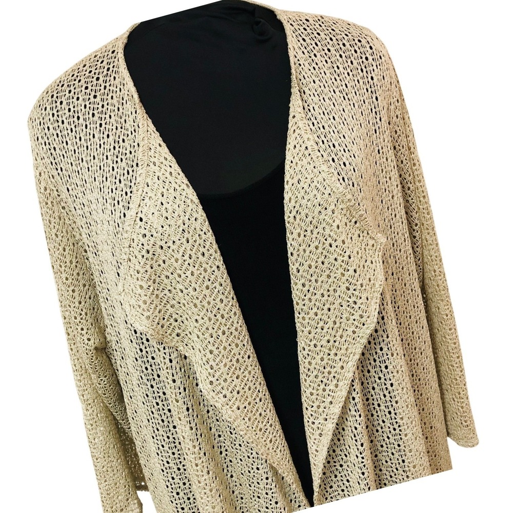 Caroline Rose Open Knit Crochet Duster Long Cardigan USA Minimalist BOHO Tan OS